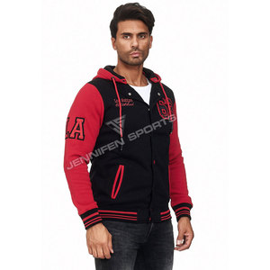 Veste universitaire à capuche avec patch brodé en lacets, fermeture du bouton en tissu polaire 100% coton avec doublure intérieure en polaire de coton - Product Image 4