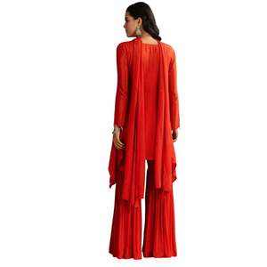 Orange Chinon asymétrique coupe Kurta Sharara avec Dupatta élégant femmes ethnique tenue de fête tenue de fête pour les occasions - Product Image 4
