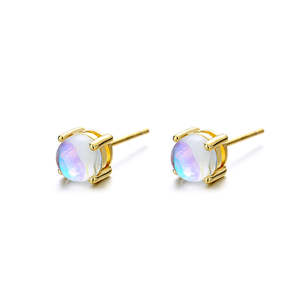 Vintage Trendy 14k Gold Sterling <b>Silver</b> <b>Stud</b> Earrings with Moonstone Diamond Zircon Pearl Ball Heart-shaped Engagement Suitable - Product Image 3