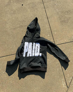 Sudadera con Capucha para Hombre, 100% Algodón, con Cierre, Bordado Personalizado con Pedrería, Estilo Urbano, Tinte Liso, Tejido de Punto Extragrande, Impermeable - Product Image 4