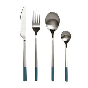 ชุดช้อนส้อมมีดสเตนเลสขัดเงาสีเงินพร้อมที่จับเรซินสีเขียว - Product Image 3