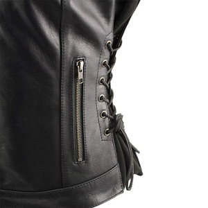 Chaleco de Cuero Personalizado a Precios Bajos, Estilo Motero para Mujer, Corte Clásico, Chaleco de Cuero Personalizado con Talla y Diseño a Medida - Product Image 4