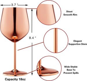 Copa de Vino de Acero Inoxidable con Acabado Cobre, Irrompible, para Bar o Restaurante - Product Image 6