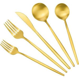 Couverts en acier inoxydable 304 de haute qualité, design créatif de la poignée, finition mate classique, cuillère et fourchette, couverts dorés pour mariage - Product Image 5