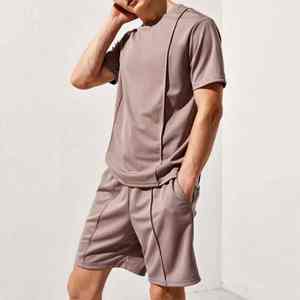 Nuevo diseño, conjunto de pantalones cortos casuales y transpirables de algodón para hombre, camiseta de manga corta, pantalones cortos, conjunto deportivo de punto forrado, para hombre. - Product Image 3