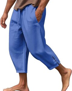 Custom Design <b>Men's</b> Cotton <b>Linen</b> Pants <b>Casual</b> Drawstring Elastic Waist Yoga Pants Summer Beach Loose <b>Trousers</b> - Product Image 1