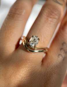 แหวนเพชรสังเคราะห์ทรงคลื่นสี1.0กะรัตทองคำบริสุทธิ์14K สำหรับปลูกในห้องปฏิบัติการได้รับการรับรอง IGI แหวนรูปคลื่นจาก Vvs2 D - Product Image 3