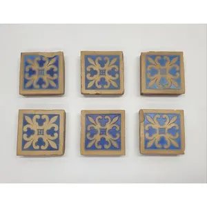 Ensemble de 6 carreaux d'encaustique florale bleue Minton & Co C1890 3 "Arts & Crafts Accessoires de sol - Product Image 1