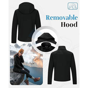 Women Waterproof Softshell <b>Jacket</b> with Removable Hood Lightweight <b>Fleece</b> Lined <b>Warm</b> Insulated Rain Windbreaker Coat Black - Product Image 2