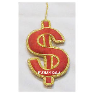 Handmade Best Quality <b>Red</b> Fabric Customize Shape Decorative Item Golden Zari Embroidery Work Christmas Tree Hanging <b>Ornament</b> - Product Image 1