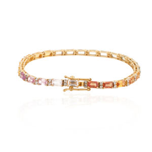 Última pulsera de tenis de oro amarillo sólido de 18 quilates de lujo hecha a mano 100% Natural Multi-Gemstone Baguette Cut Classic Weddings Parties - Product Image 3