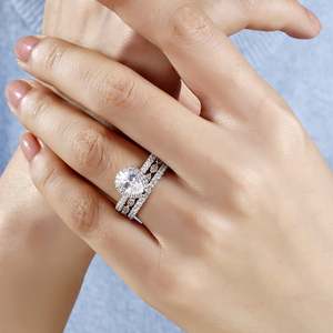 Jeulia Halo Pear Cut <b>Sterling</b> <b>Silver</b> Diamond <b>Ring</b> <b>Set</b> - Product Image 6