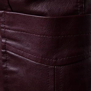 Veste en cuir pour homme kaki, fermeture éclair, col rabattu, patchwork, bordeaux, noir, coupe slim asiatique, M-5XL, imperméable, réversible - Product Image 5