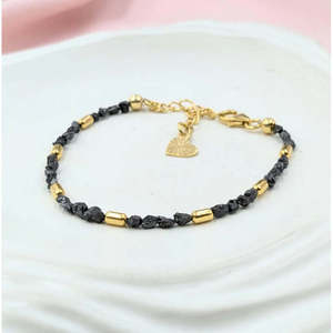 Heart-Shaped Uncut Tumble Black Diamond Beaded Bracelet Bohemia Style Trendy Zinc Alloy <b>Charm</b> <b>Bangles</b> with Pearls Gift - Product Image 1