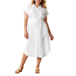Abito lungo in lino Tommy Bahama Coastalina elegante bianco taglia unica XL traspirante lunghezza maxi a vita bassa taglie forti - Product Image 1