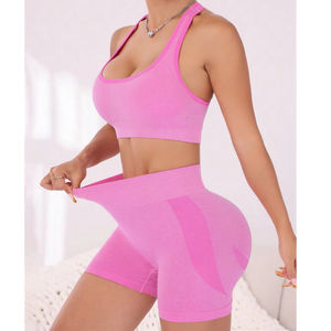 Ensemble de soutien-gorge de sport 2 pièces à motif solide avec boucle réglable, vêtements de yoga pour la course à pied, entraînement sportif, grande taille - Product Image 4