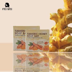 FEIWEI Organic Natural Herbal Tumeric Handmade Bar <b>Soap</b> Anti-<b>Acne</b> Dark Spots Removal Whitening Turmeric Balm <b>Soap</b> - Product Image 5