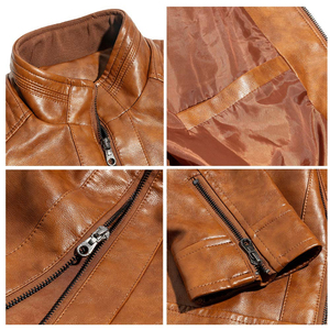 Veste en cuir d'agneau véritable marron de haute qualité pour hommes col montant hiver Logo personnalisé vente en gros Service OEM - Product Image 5