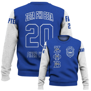 Zeta Phi Beta maglione lavorato a maglia 1920 ZPhiB Sorority Greek Life blu bianco ciniglia ricamo Premium abbigliamento da sorellanza - Product Image 6