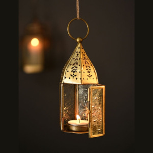 Candelabros de Metal colgantes hexagonales de diseñador marroquí Mini tarros decorativos superiores de cristal uso en el hogar al aire libre ESTILO PILAR hecho a mano - Product Image 1