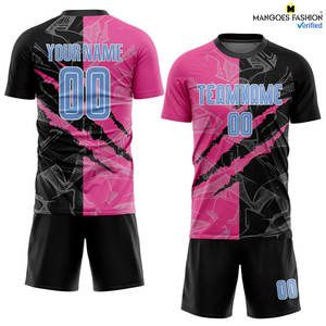 Maillot de football personnalisé avec motif graffiti bleu clair noir-rose, sublimation par grattage, respirant et à séchage rapide - Product Image 2