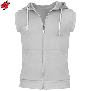 Vente en gros de débardeurs de musculation logo personnalisé avec fermeture éclair pour hommes sweats à capuche de gymnastique sans manches de haute qualité - Product Image 1