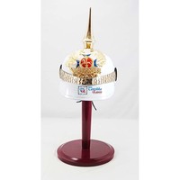 Casque Pickelhaube allemand médiéval en cuir blanc fait à la main, durable, en métal agate, réplique LARP portable de style prussien bavarois