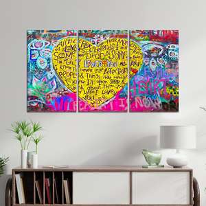 Art sur toile Love Graffiti : Décoration murale bohème style Banksy, design imprimé, lot de 3 toiles - Product Image 1