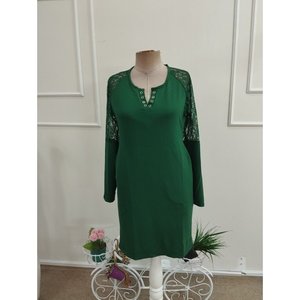 Vestido corto de viscosa de dos hilos con cuello en V, manga larga, botones y detalles de bolsillo para mujer, 38563 - Verde - Product Image 4
