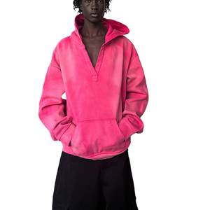 Sudadera con capucha unisex con cuello en V y bordado de alta calidad liso estilo callejero personalizado completo 2025 - Product Image 2