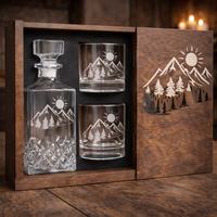 Set de Whisky al por Mayor con Decantador y Vasos, Caja de Regalo de Madera, Set de Whisky Grabado con Montaña para Hombres, Bar en Casa
