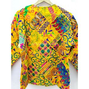 Vintage Boho Hippie Veste Navratri Fabriqué À La Main Banjara Koti Travail Brodé Manteau Court Coton Patches Tissu Traditionnel - Product Image 3