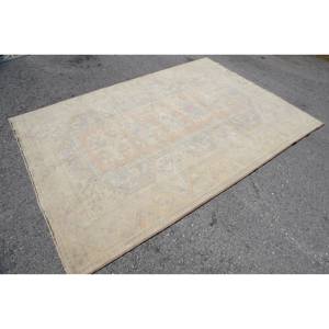 Tapis Vintage en Laine Beige Rose Motif Géométrique Rectangulaire 5.6 X 7.9ft Viscose avec Support en Latex pour Couloir - Product Image 3