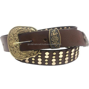Cuir véritable sculpté à la main pour hommes, 3 pièces, boucle de cowboy occidentale, ceinture de cloutée à la main, de haute qualité - Product Image 5