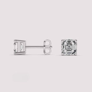 Boucles d'oreilles en or jaune blanc 14K de qualité supérieure Asscher Cut Moissanite Diamond Cute Studs for Wedding Anniversary Everyday Wear - Product Image 1
