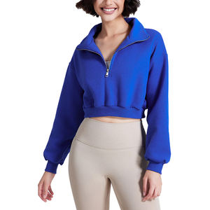 Sweat-shirt court à demi-zip pour femme, style streetwear sportif, col montant, manches longues, pull court, sweat-shirt pour femme, 2026 - Product Image 6