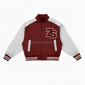 Chaqueta universitaria de alta calidad 330 GSM cuerpo de lana mangas de algodón Color blanco granate logotipo personalizado chaqueta universitaria para hombre - Product Image 1