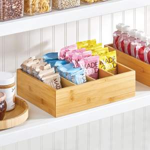 Bamboo Wood Food Storage Organizer Box, 4 Section, Divided Compartment <b>Bin</b>; Container for <b>Kitchen</b>, Pantry; Holder for Spices - Product Image 2