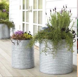 Jardinières à godets en acier galvanisé avec trous de drainage pour fleurs avec poignées - Product Image 4