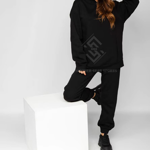 Ensemble de survêtement 2 pièces pour femme, veste à capuche et pantalon, coupe régulière, léger, respirant, en polyester/coton écologique, vente en gros - Product Image 4