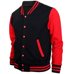 Haute Qualité Hommes Casual col montant Varsity Veste D'hiver Laine Corps En Cuir Manches Lavé Solide Motif Avant Logo-Vente en Gros - Product Image 1