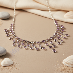 925 Silver Teardrop Gemstone <b>Necklace</b> for Women Fashionable Jewelry with <b>Amethyst</b> Teardrop Stone - Product Image 2