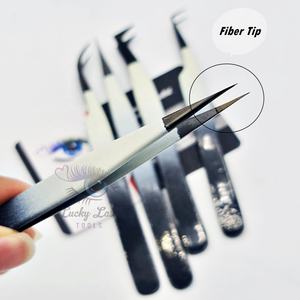 Pinzas de extensión de pestañas de acero inoxidable con etiqueta personalizada de alta calidad, punta de fibra mitad negra y mitad blanca para uso en cejas - Product Image 5