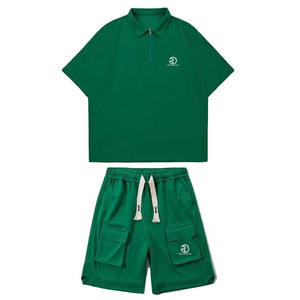 เซ็ต2ชิ้นสำหรับผู้ชายกางเกงขาสั้นผ้าโพลีเอสเตอร์100% ลำลองเสื้อเชิ้ตแขนสั้นซักได้สีล้วนทำตามสั่ง - Product Image 5