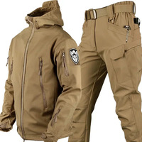 Conjunto de Chaqueta y Pantalones Cargo Softshell para Hombre, Ropa de Trabajo Utilitaria Impermeable y Cortavientos para Senderismo y Trekking al Aire Libre, con Bolsillos con Cremallera
