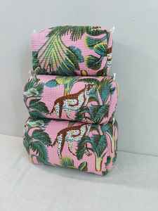 Set Of 3 Cotton Quilted <b>Makeup</b> <b>Bag</b> & Organizer Cotton Toiletry Case <b>Travel</b> <b>Bag</b> Jungle Print <b>Makeup</b> <b>Bag</b> Toiletries Organizer <b>Bag</b> - Product Image 2