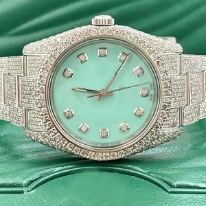 Relojes de Alta Gama con Esfera de Diamantes Cultivados en Laboratorio, Color Verde Hielo, Acero Inoxidable, Completamente Engastados, Disponibles a un Precio Accesible - Product Image 4