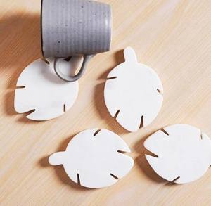 Elegant <b>White</b> Marble Leaf <b>Coasters</b> Set Heat Resistant Handcrafted Natural Stone Table Decor for Coffee Tea Dining - Product Image 2