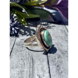 Royston Turquoise & <b>Sterling</b> <b>Silver</b> Handmade <b>Ring</b> Bezel <b>Set</b> Geometric Pattern Size 6 - Product Image 3