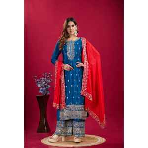 Indian Women's Trendy Anarkali Kurti Gown Dupatta Wedding Suit Long Banglory <b>Silk</b> with Embroidery for Party Wear - Product Image 1